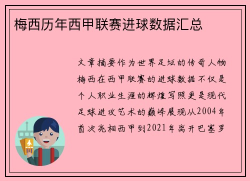 梅西历年西甲联赛进球数据汇总