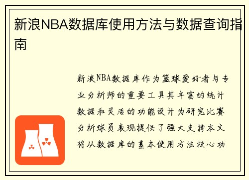 新浪NBA数据库使用方法与数据查询指南